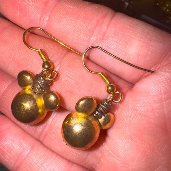 VINTAGE GOLD BEAD MICKEY MOUSE DANGLE EARRINGS - Picture 5 of 6